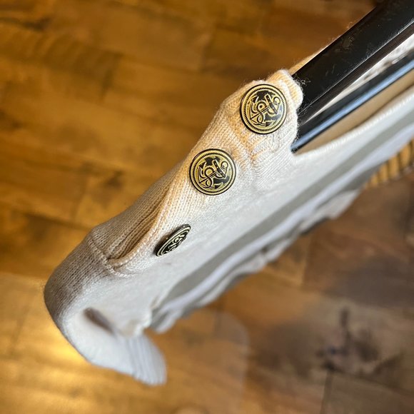 Wilfred Free Cotton Wool Sweater w/ Olive Green Stripes & Shoulder Buttons - Picture 10 of 13